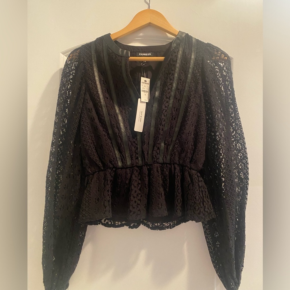 Express long sleeve top with faux leather detailing in size XS